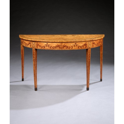 A GEORGE III SATINWOOD MARQUETRY DEMI-LUNE SIDE TABLE 
